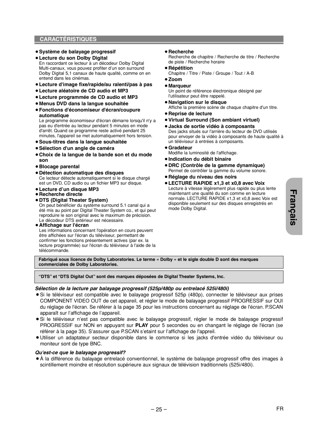 Hitachi DVP755U instruction manual Caractéristiques 