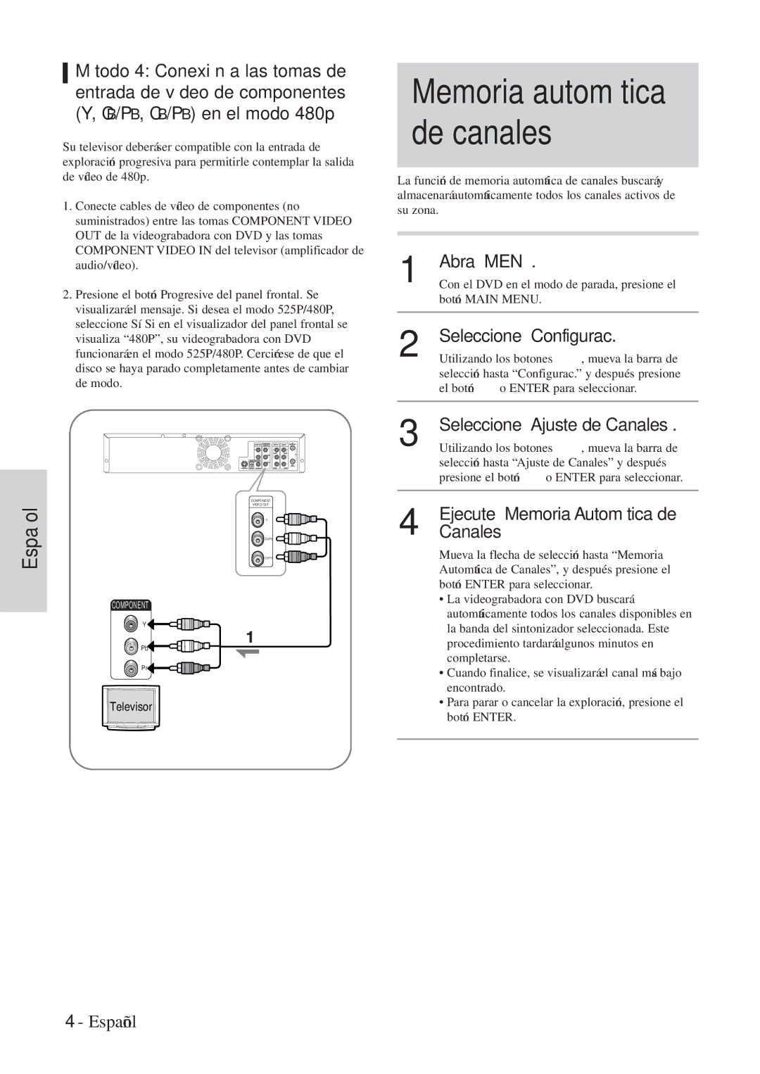 Hitachi DVRF7U Abra Menú, Seleccione Configurac, Seleccione Ajuste de Canales, Ejecute Memoria Automática de 