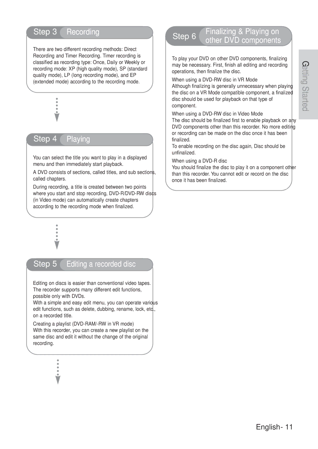 Hitachi DVRF7U When using a DVD-RW disc in VR Mode, When using a DVD-RW disc in Video Mode, When using a DVD-R disc 