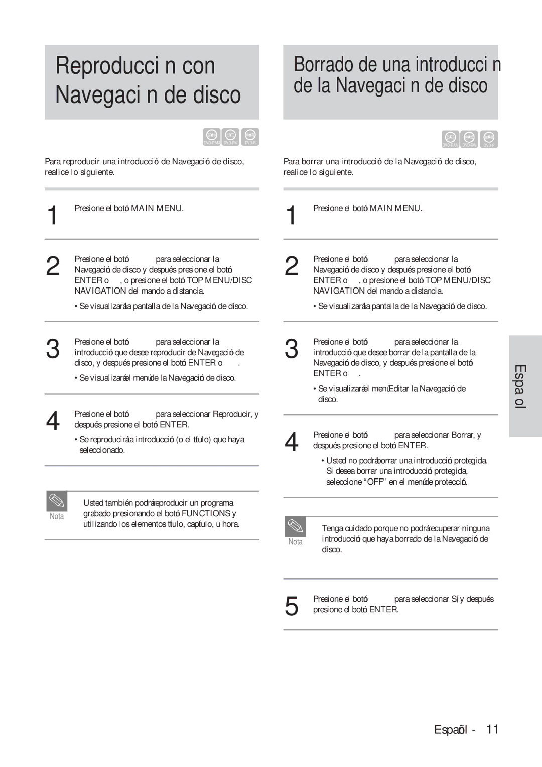 Hitachi DVRF7U instruction manual Reproducción con Navegación de disco 