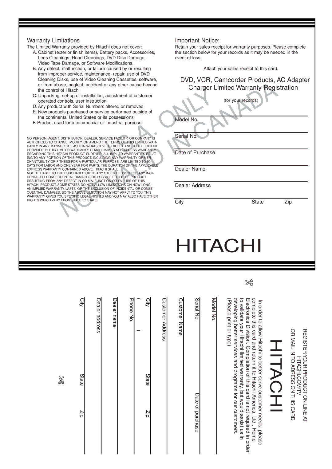 Hitachi DVRF7U instruction manual Canada 