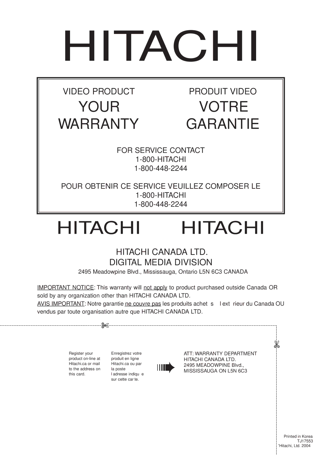 Hitachi DVRF7U instruction manual Hitachi 