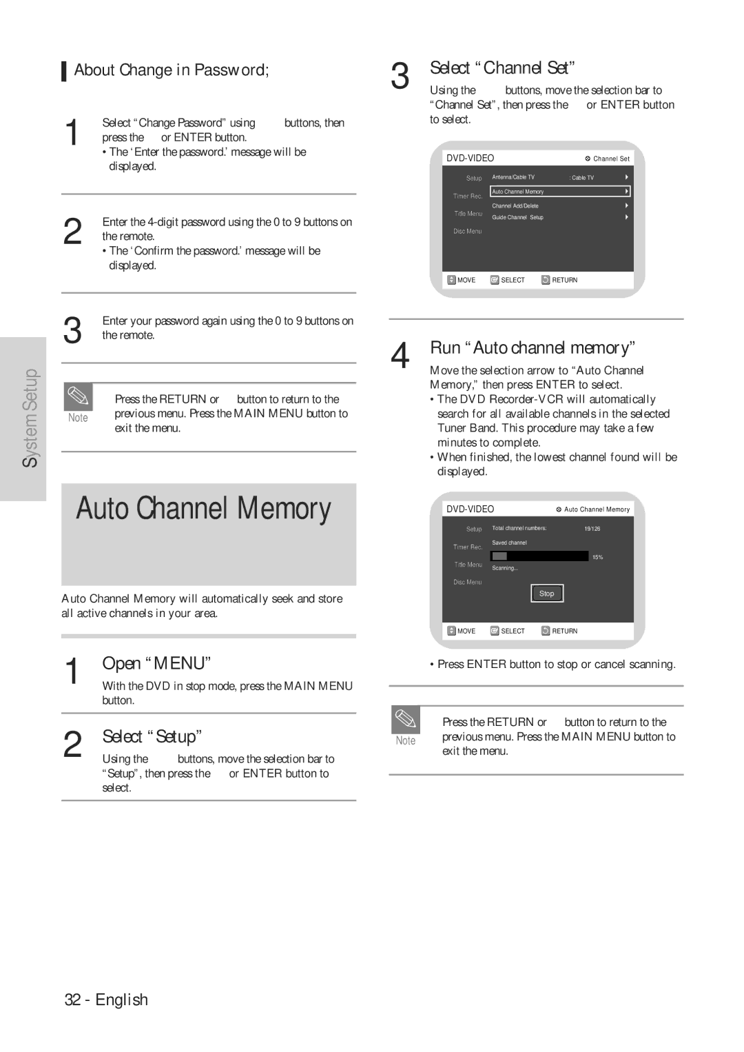 Hitachi DVRF7U instruction manual About Change in Password, Run Auto channel memory 