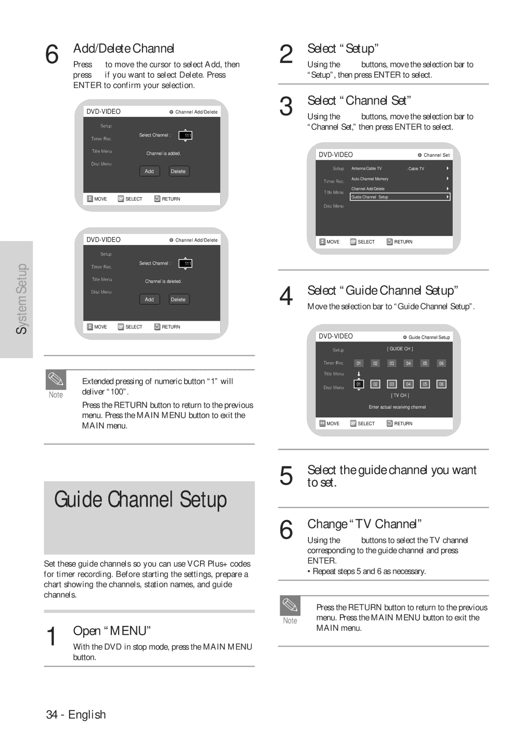 Hitachi DVRF7U instruction manual Add/Delete Channel, Select Guide Channel Setup, Select the guide channel you want, To set 