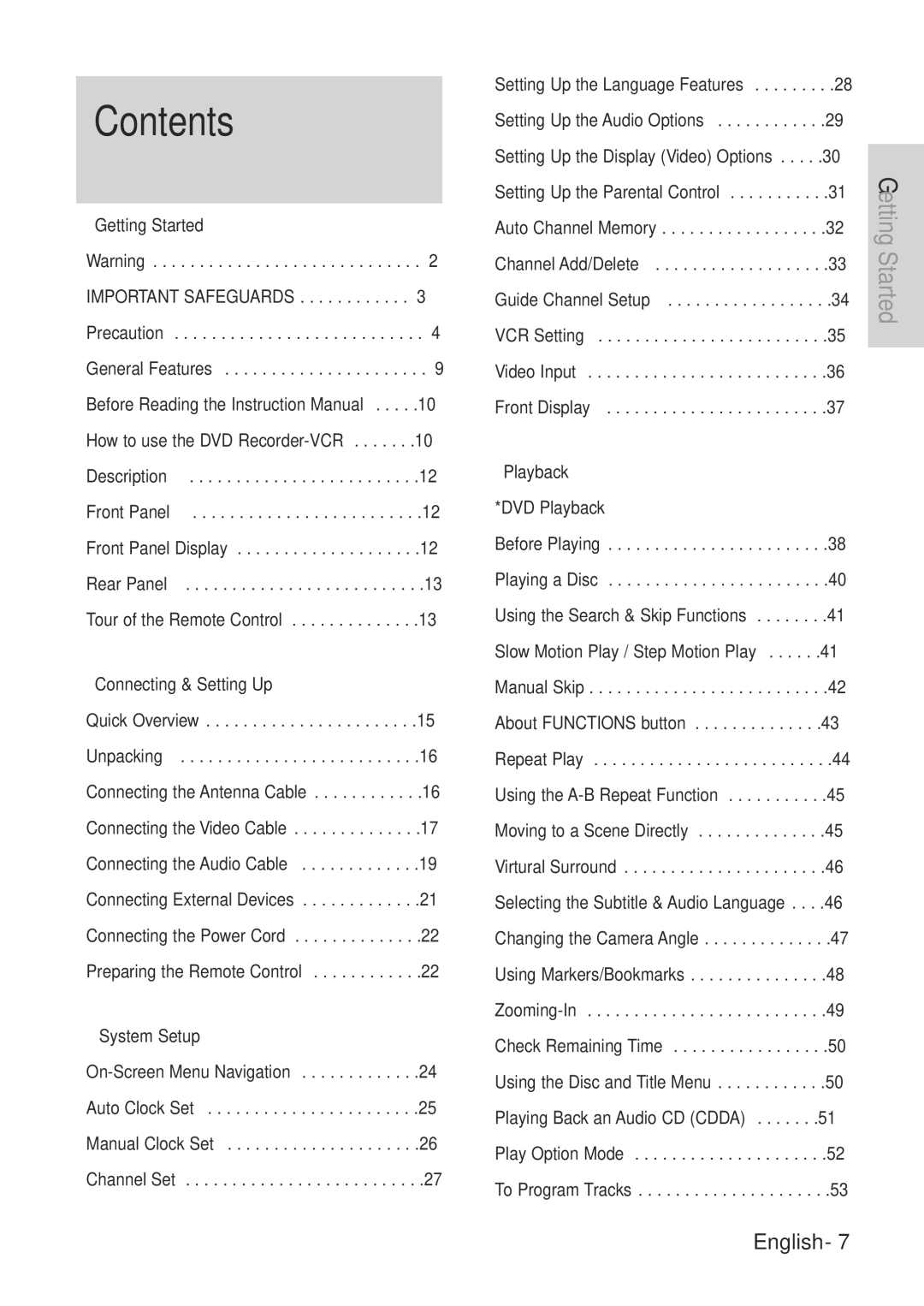 Hitachi DVRF7U instruction manual Contents 