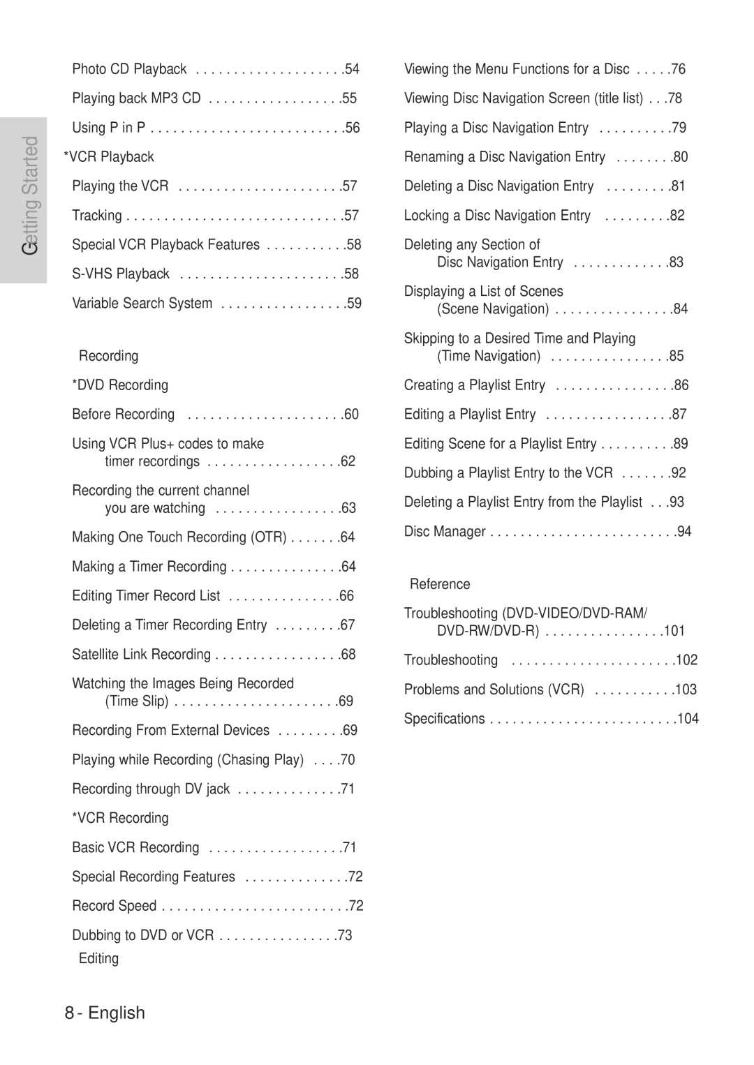 Hitachi DVRF7U instruction manual Recording, Editing, Reference 