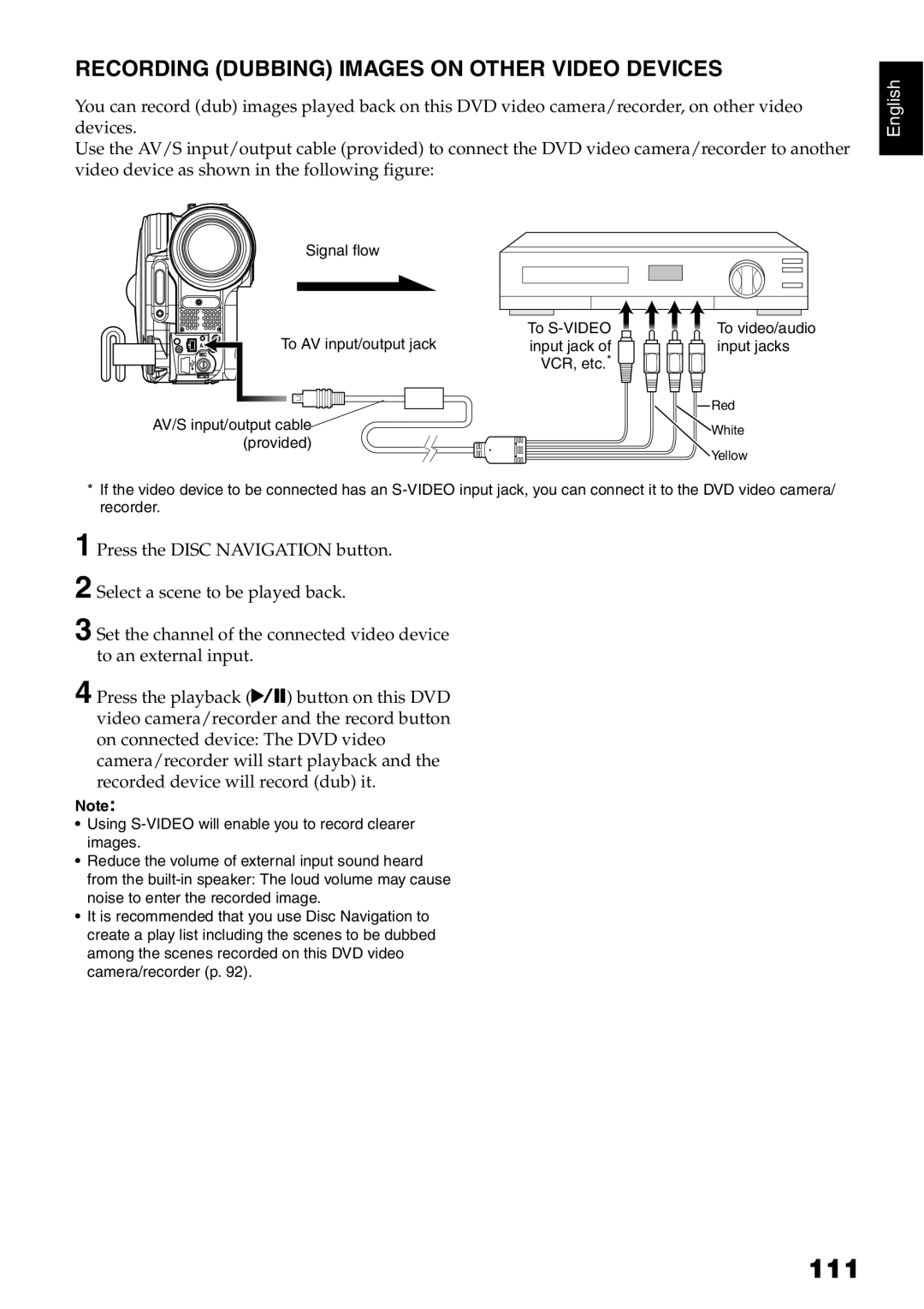 Hitachi DZ-B35A instruction manual 111, Recording Dubbing Images on Other Video Devices 