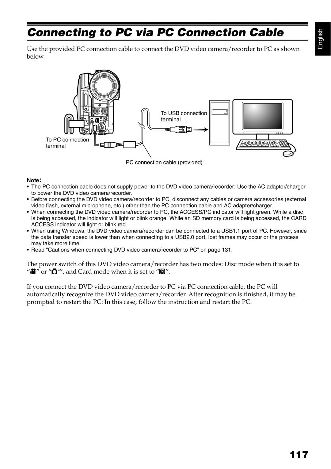 Hitachi DZ-B35A instruction manual Connecting to PC via PC Connection Cable, 117 