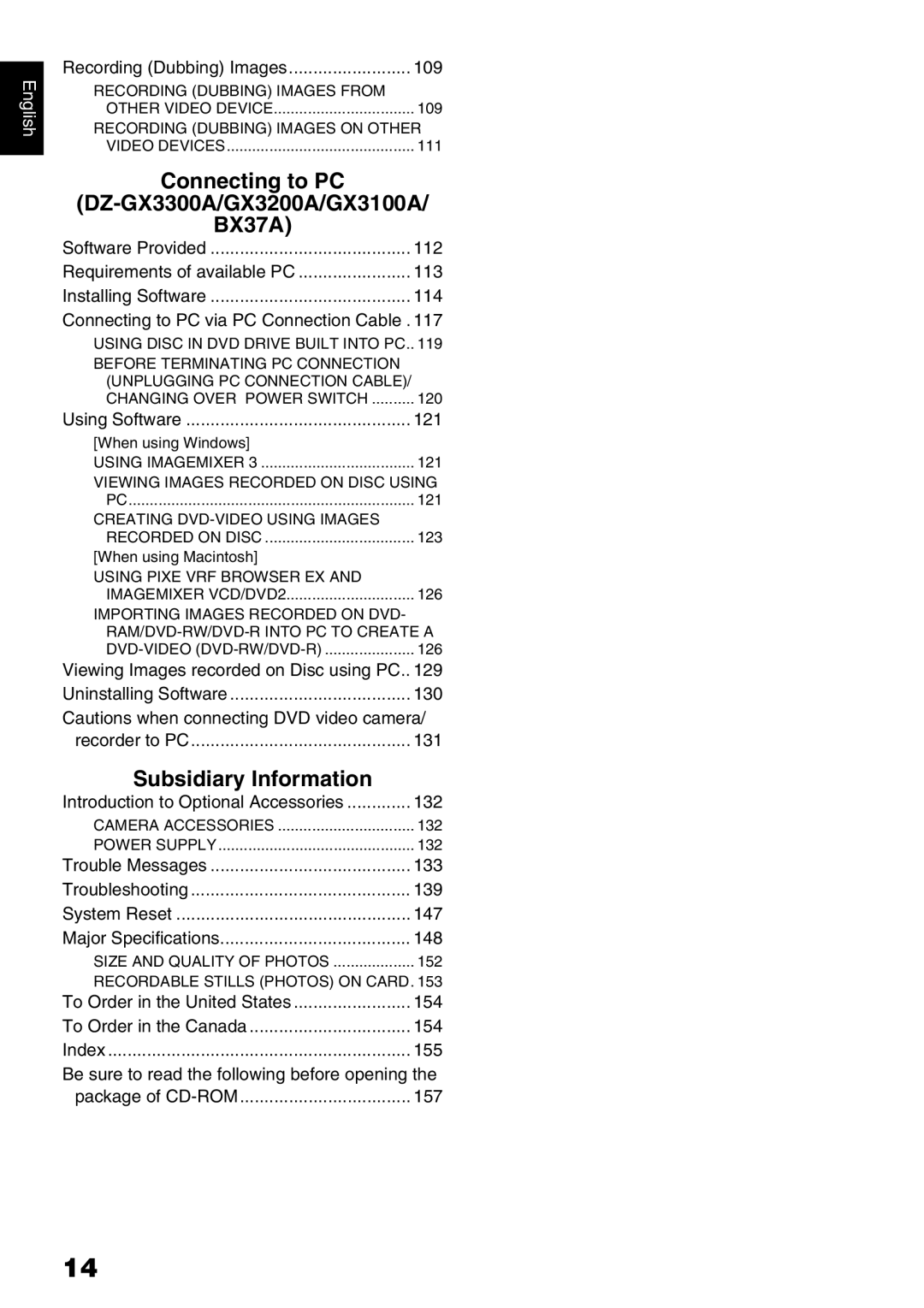 Hitachi DZ-B35A instruction manual Connecting to PC DZ-GX3300A/GX3200A/GX3100A BX37A, Subsidiary Information 