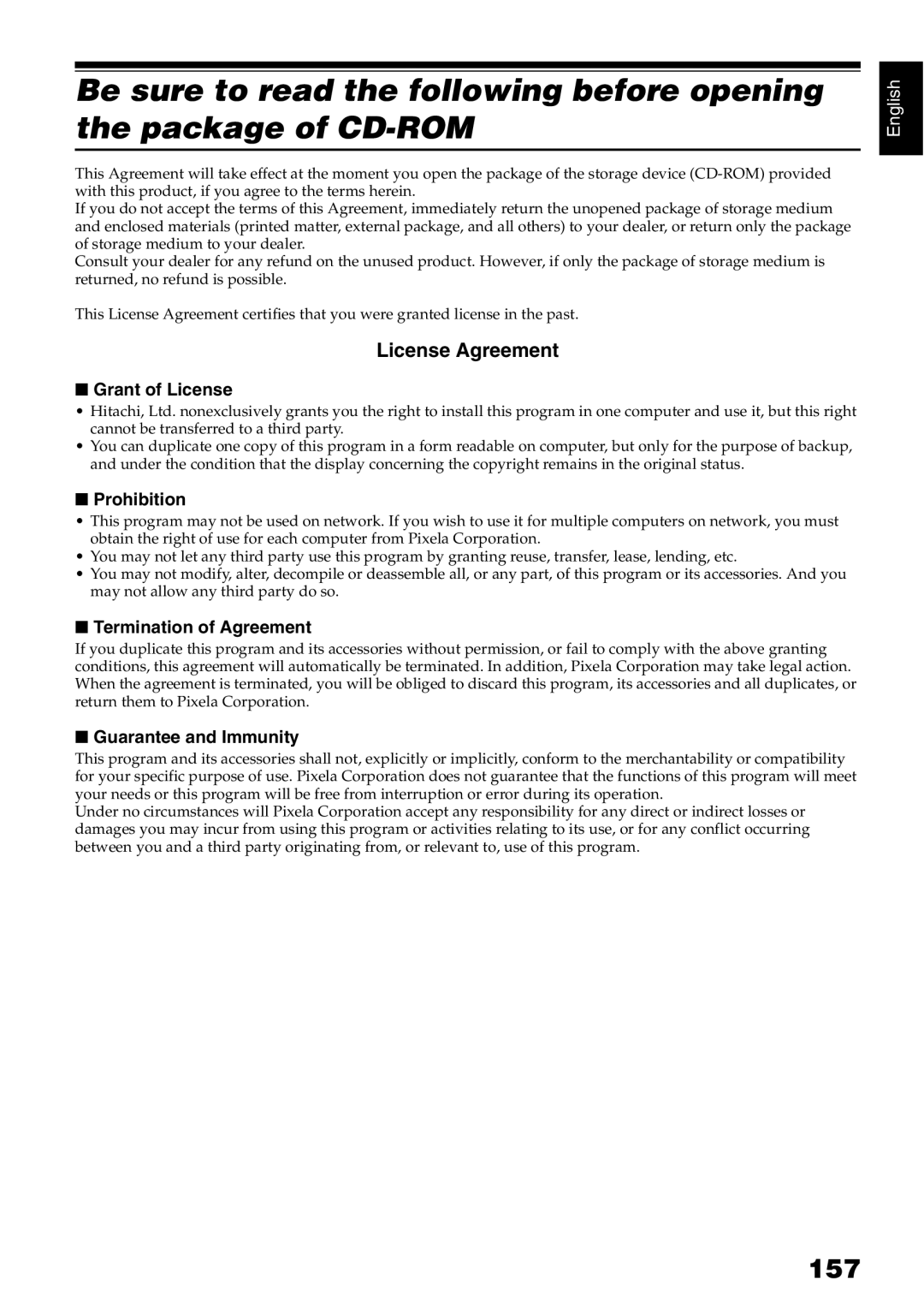 Hitachi DZ-B35A instruction manual 157, License Agreement 