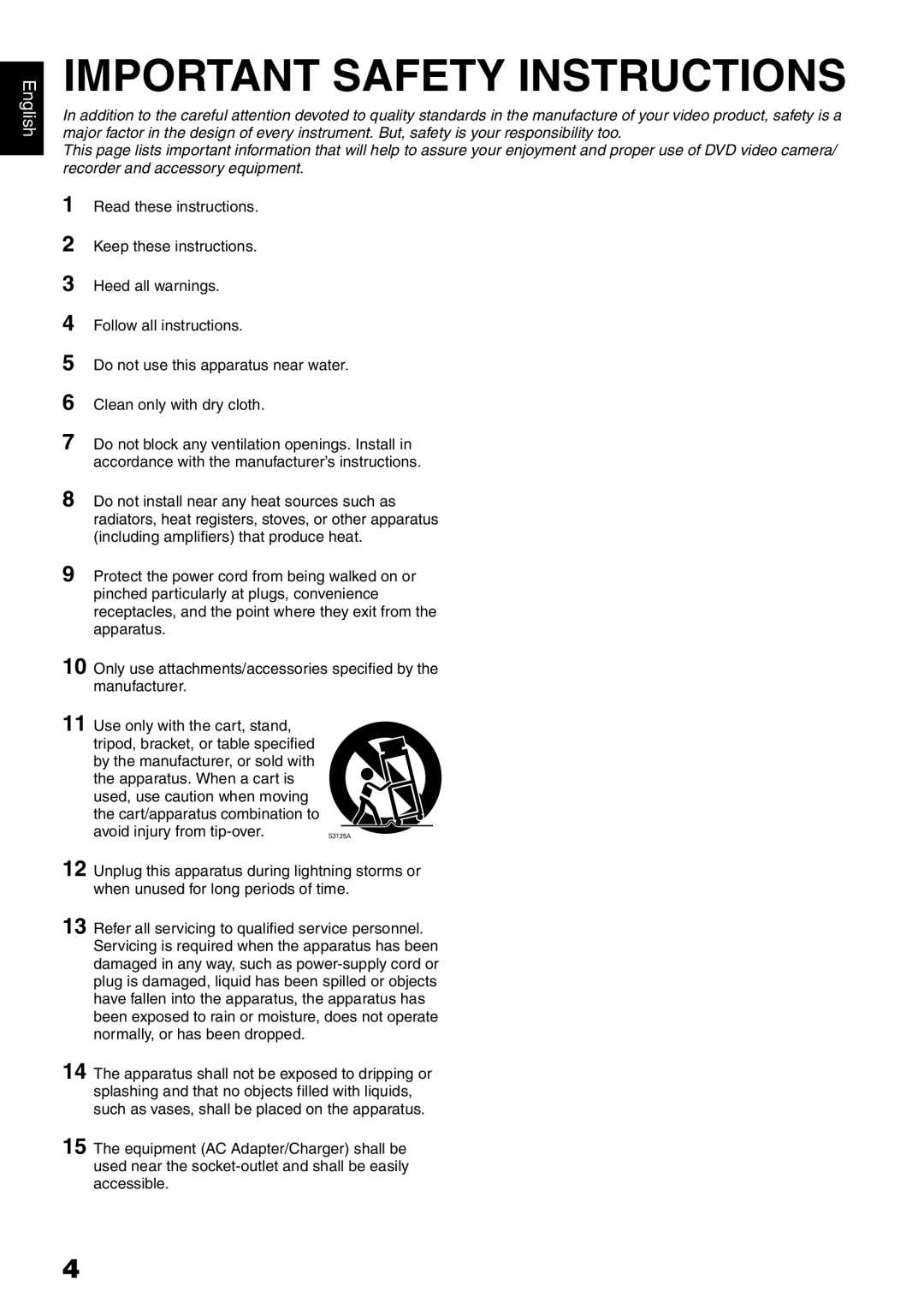 Hitachi DZ-B35A instruction manual Important Safety Instructions 