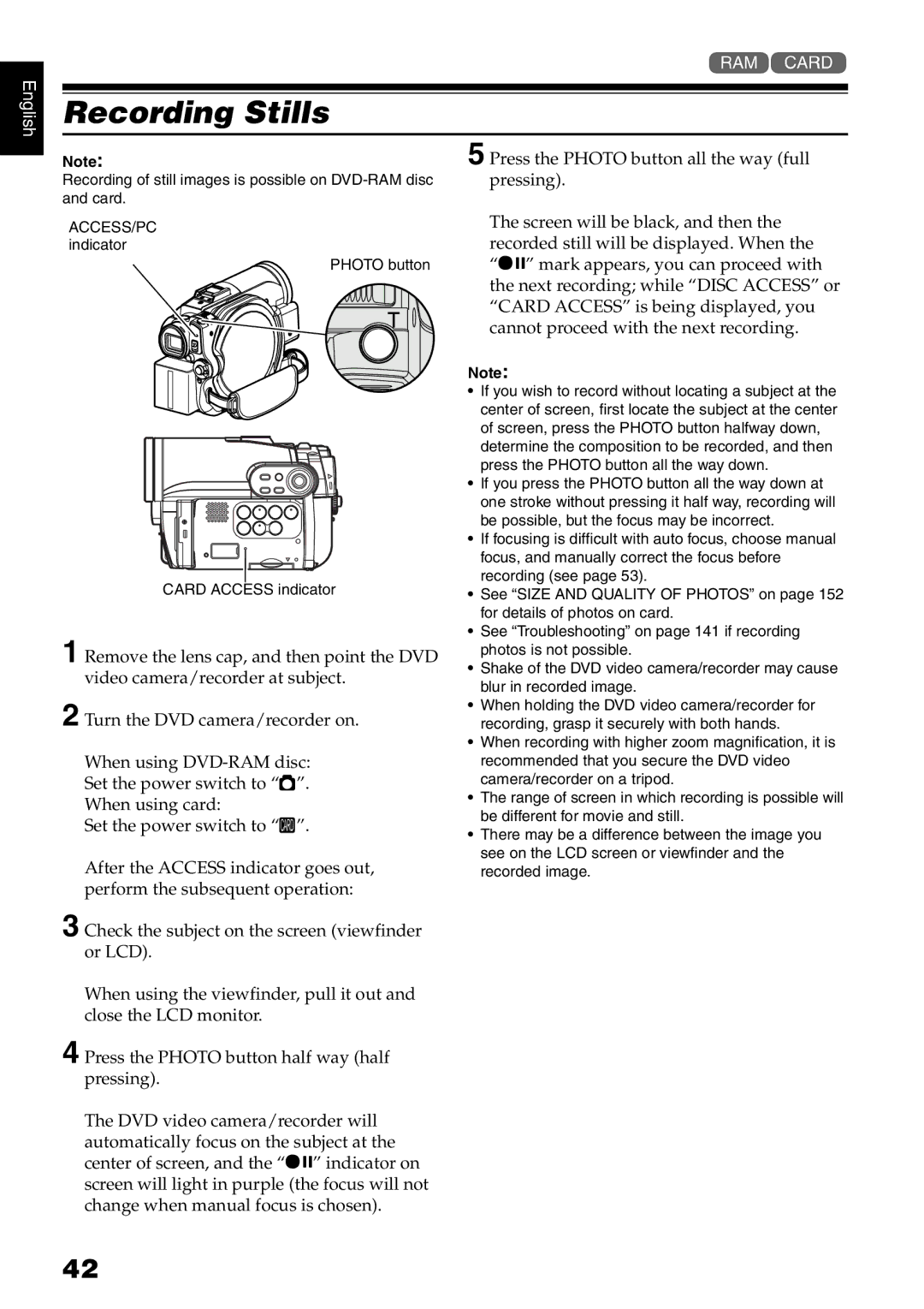 Hitachi DZ-B35A instruction manual Recording Stills 