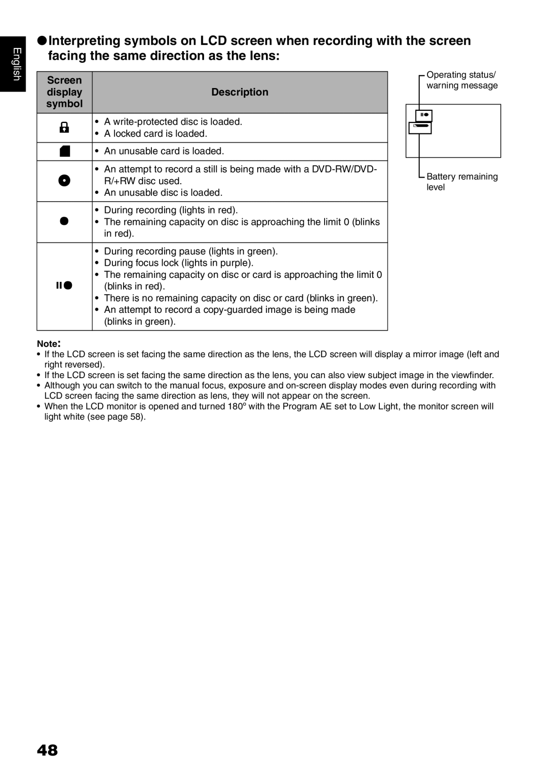 Hitachi DZ-B35A instruction manual Screen Description 