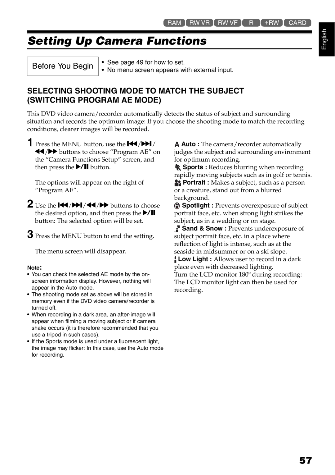 Hitachi DZ-B35A instruction manual Setting Up Camera Functions, Before You Begin, See page 49 for how to set 