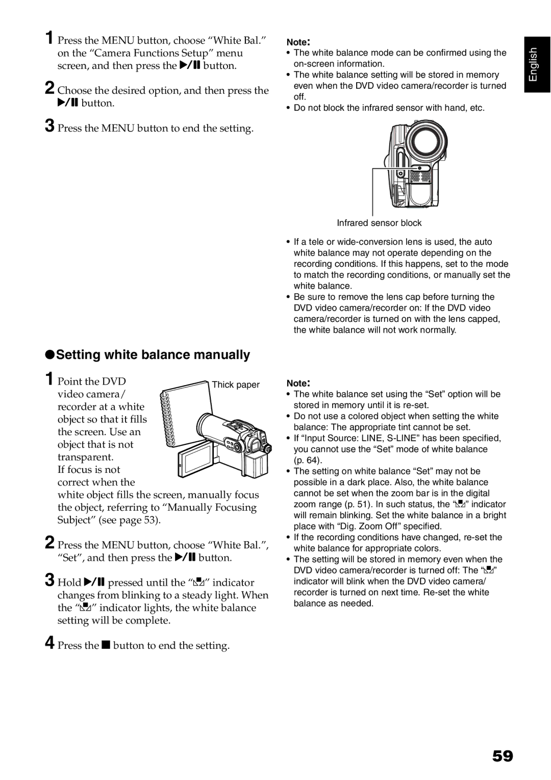 Hitachi DZ-B35A instruction manual Setting white balance manually 