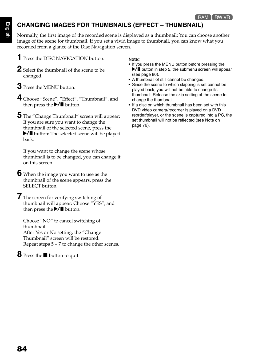 Hitachi DZ-B35A instruction manual Changing Images for Thumbnails Effect Thumbnail 