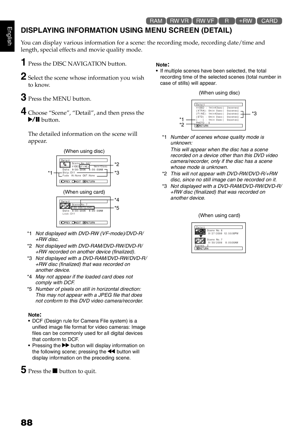 Hitachi DZ-B35A instruction manual Displaying Information Using Menu Screen Detail, When using disc 