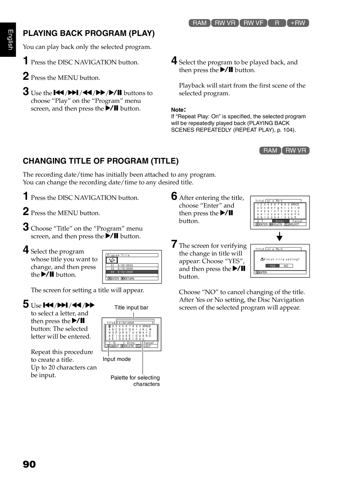 Hitachi DZ-B35A instruction manual Playing Back Program Play, Changing Title of Program Title 