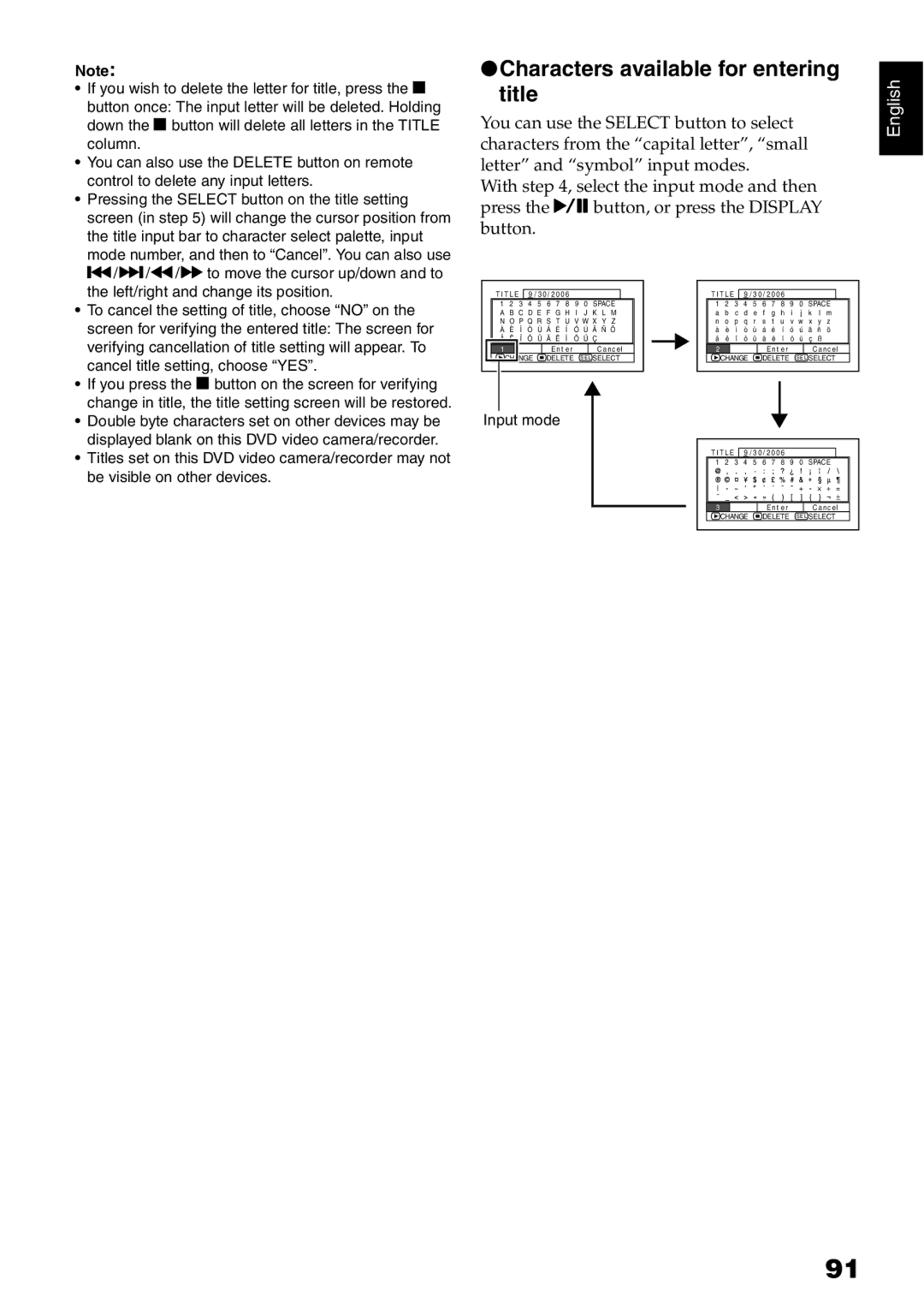 Hitachi DZ-B35A instruction manual Characters available for entering, Title 