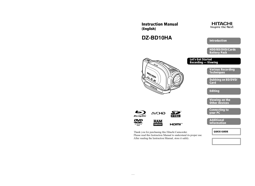 Hitachi DZ-BD10HA instruction manual English 