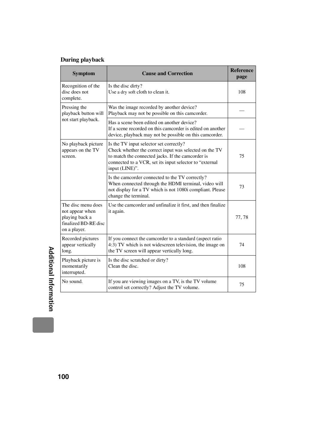 Hitachi DZ-BD10HA instruction manual 100, During playback 