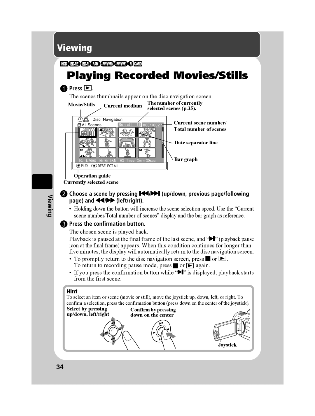 Hitachi DZ-BD10HA instruction manual Press the confirmation button 