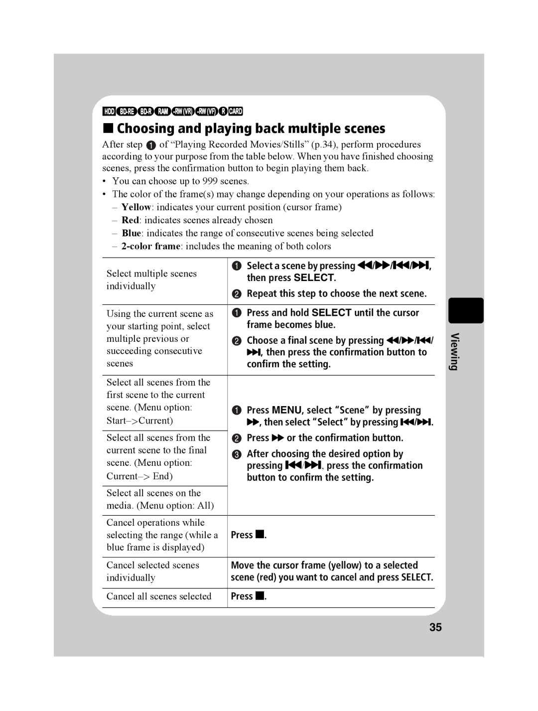 Hitachi DZ-BD10HA instruction manual „ Choosing and playing back multiple scenes 