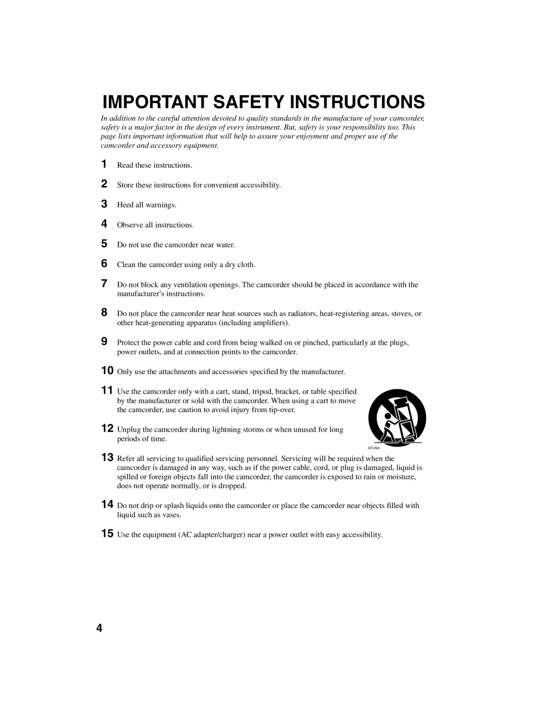 Hitachi DZ-BD10HA instruction manual Important Safety Instructions 