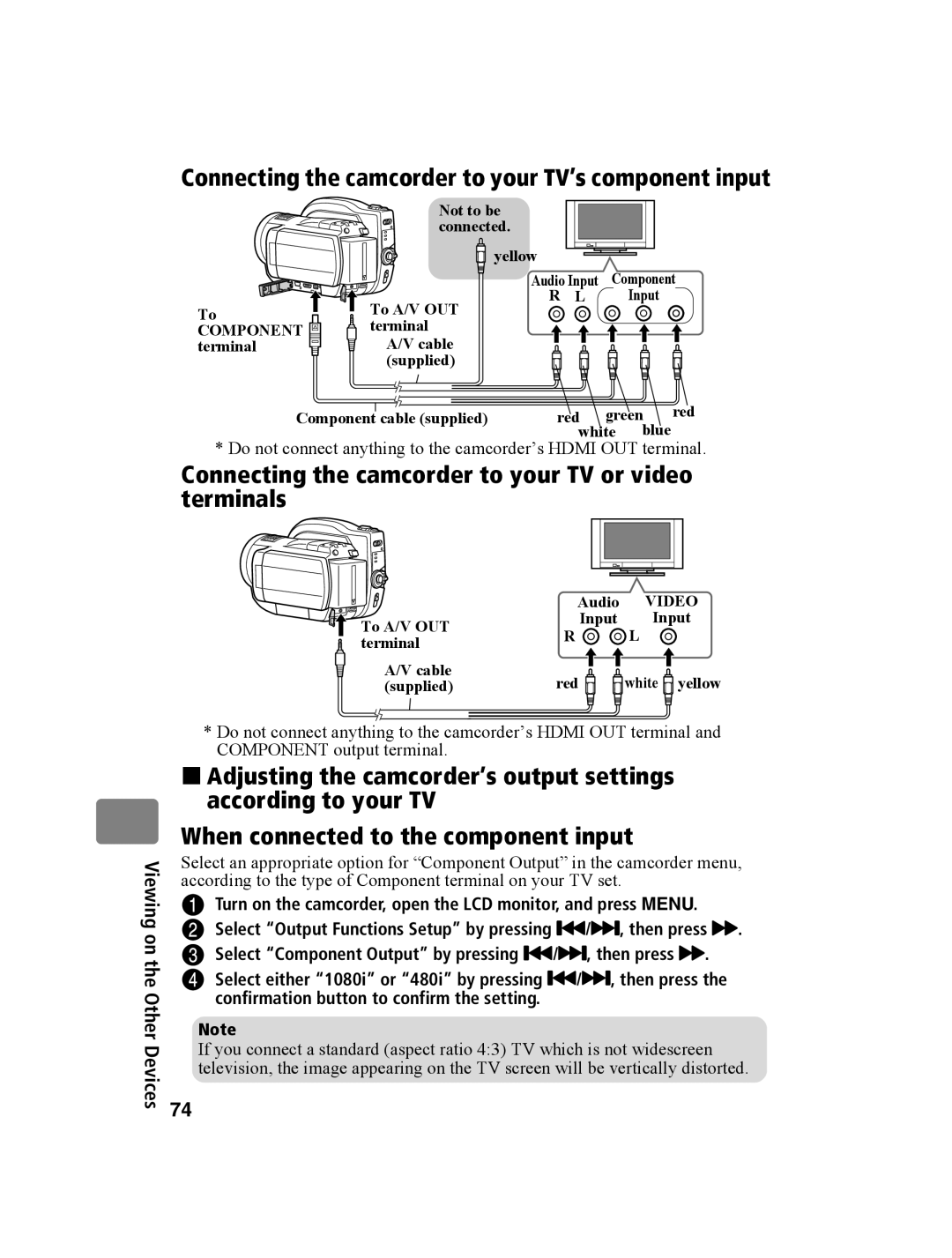 Hitachi DZ-BD10HA instruction manual Connecting the camcorder to your TV’s component input 