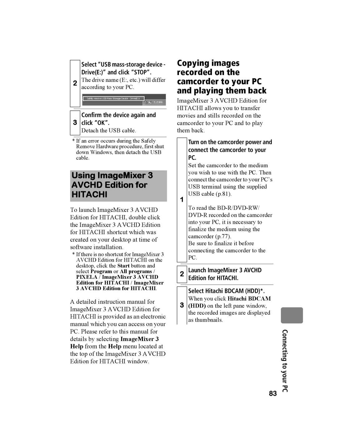 Hitachi DZ-BD10HA instruction manual Confirm the device again Click OK, Select Hitachi Bdcam HDD 