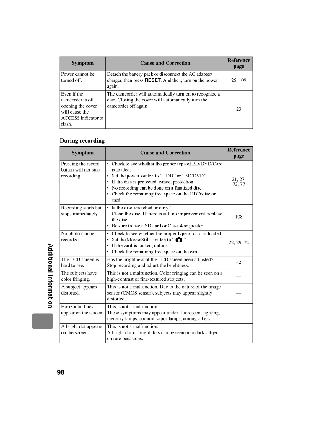 Hitachi DZ-BD10HA instruction manual During recording 