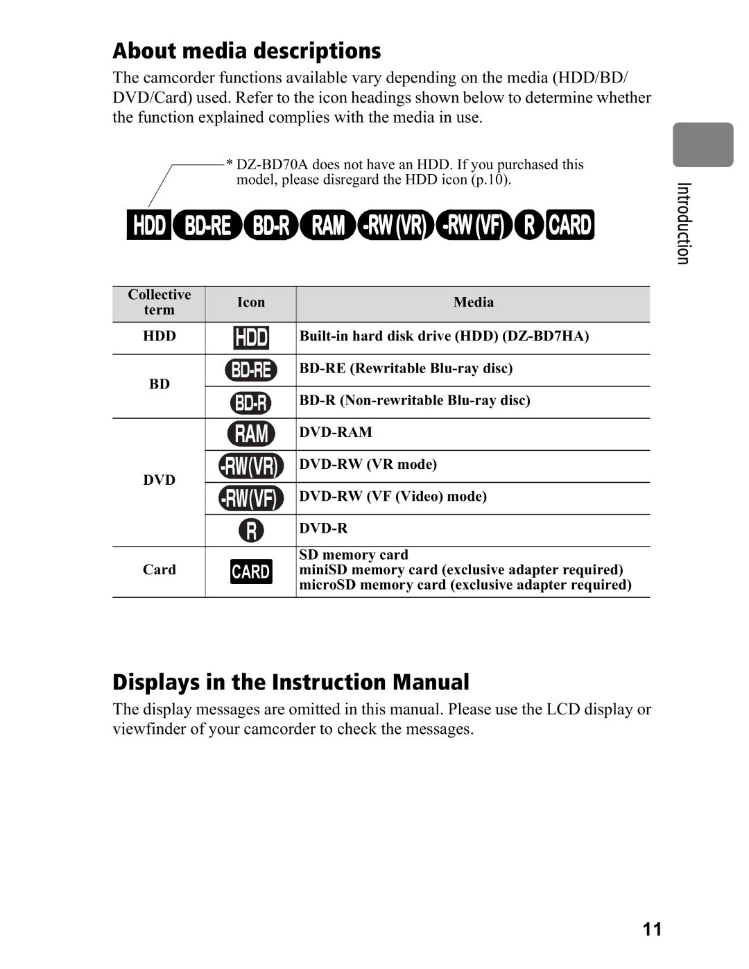 Hitachi DZ-BD7HA, DZ-BD70A instruction manual About media descriptions 