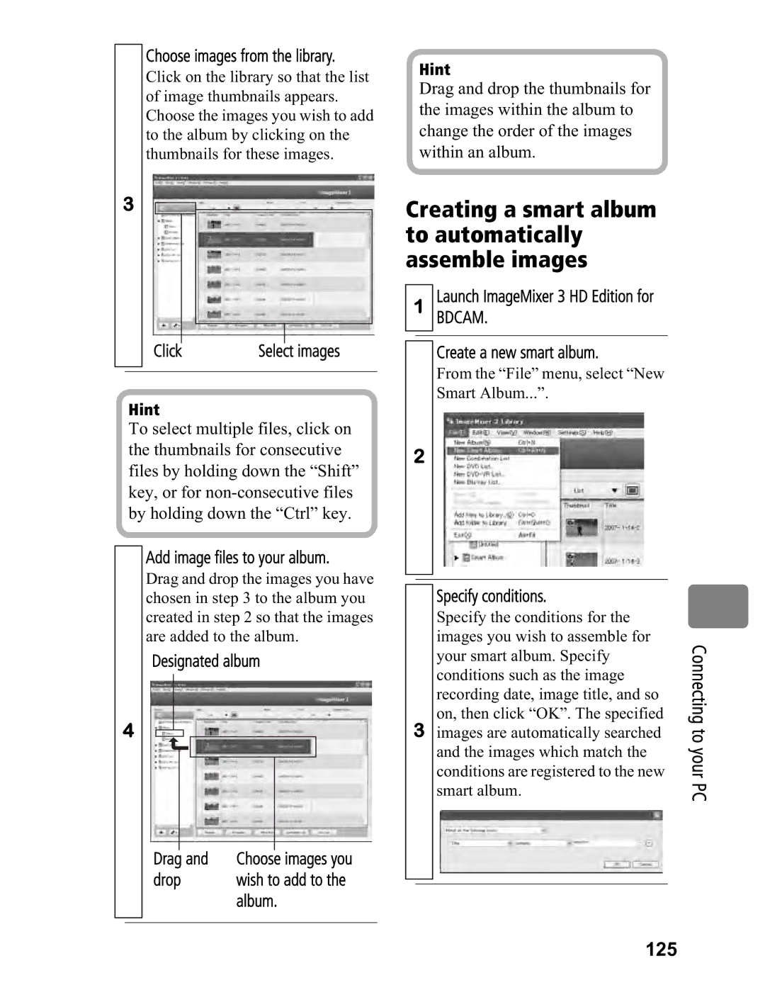 Hitachi DZ-BD7HA, DZ-BD70A instruction manual Creating a smart album to automatically assemble images, 125 