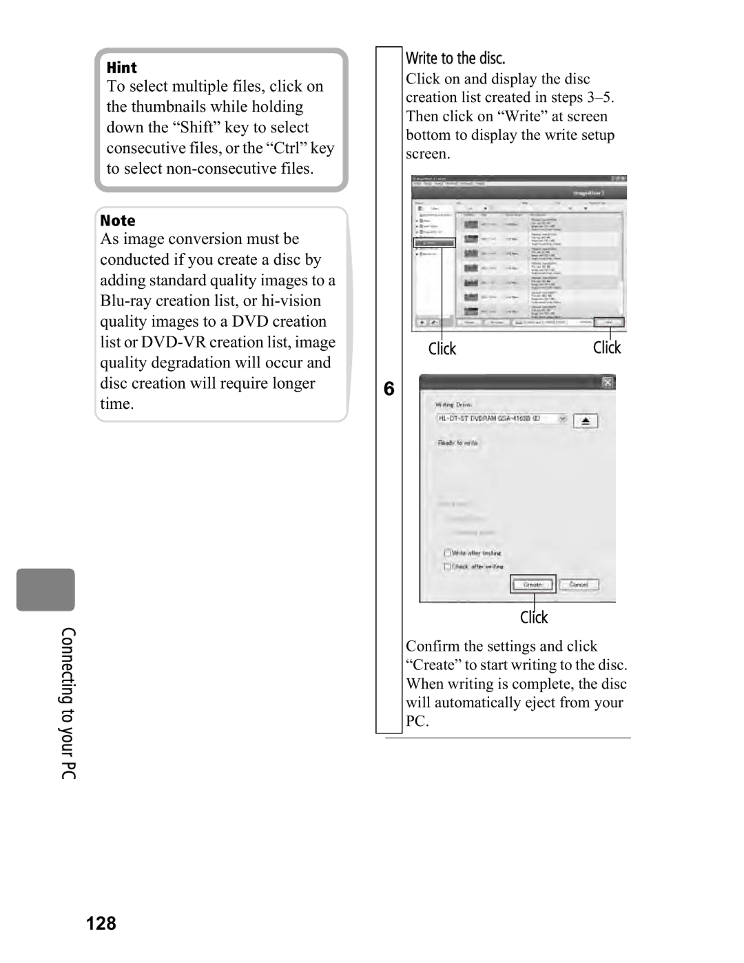 Hitachi DZ-BD70A, DZ-BD7HA instruction manual 128, Write to the disc 