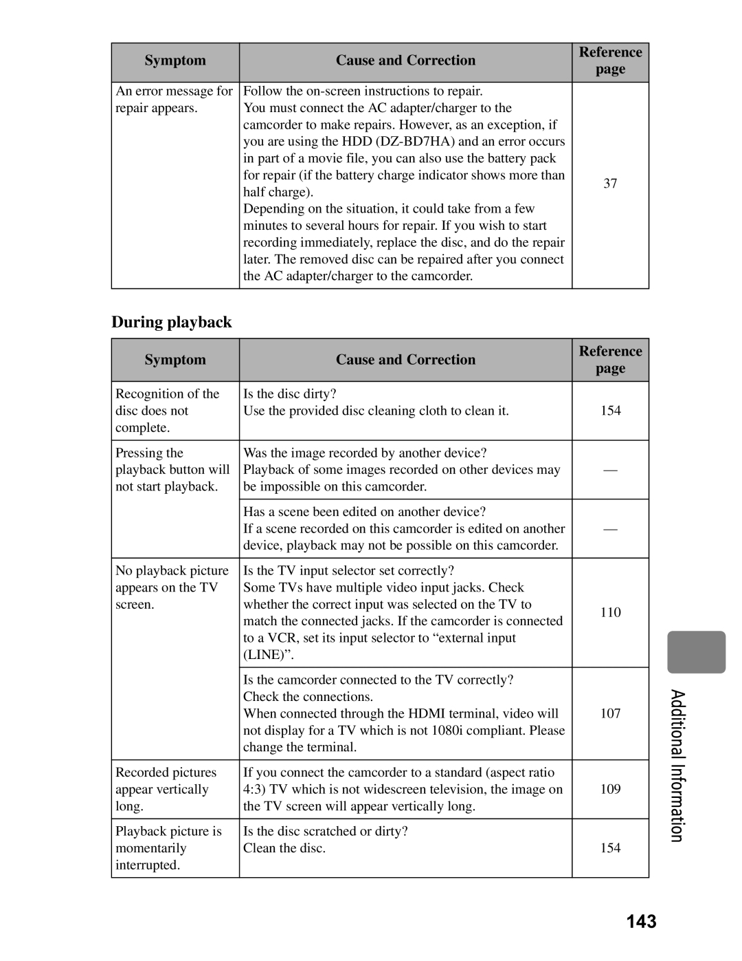 Hitachi DZ-BD7HA, DZ-BD70A instruction manual 143, During playback 