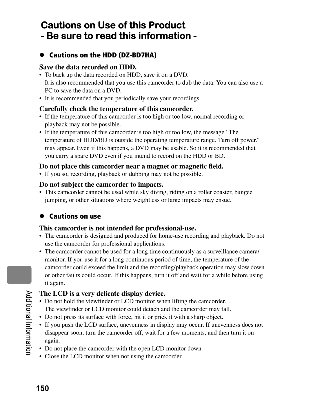 Hitachi DZ-BD70A, DZ-BD7HA instruction manual 150 