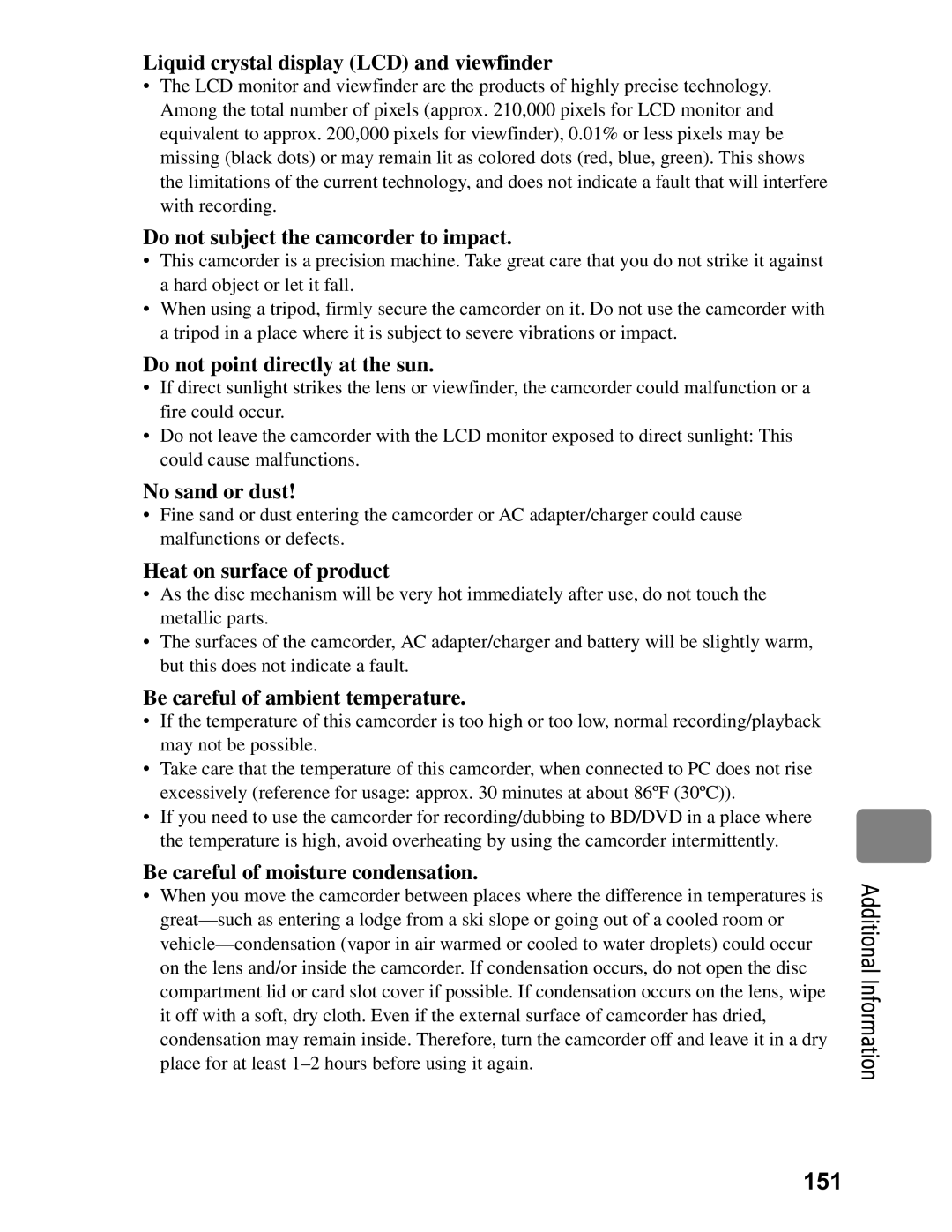 Hitachi DZ-BD7HA, DZ-BD70A instruction manual Additional Information 151 