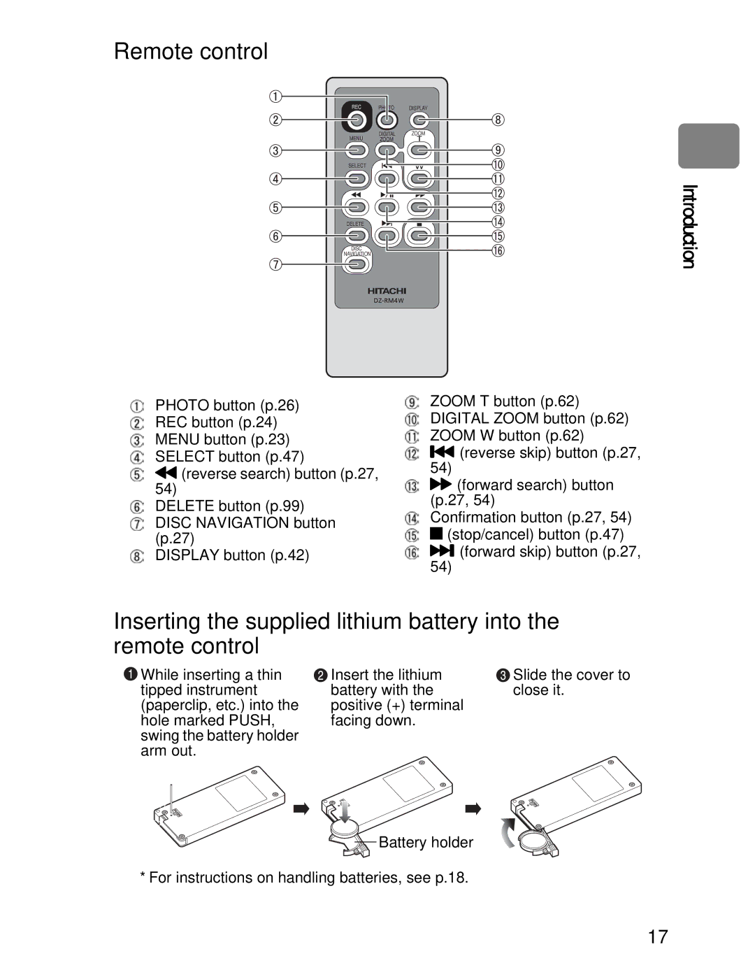 Hitachi DZ-BD7HA, DZ-BD70A instruction manual Remote control 