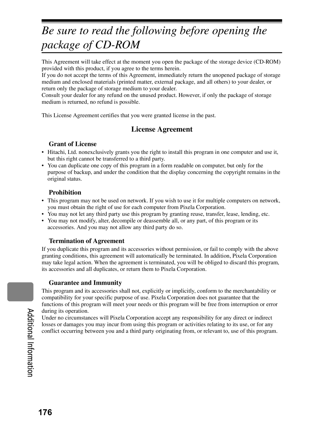 Hitachi DZ-BD70A, DZ-BD7HA instruction manual 176, License Agreement 