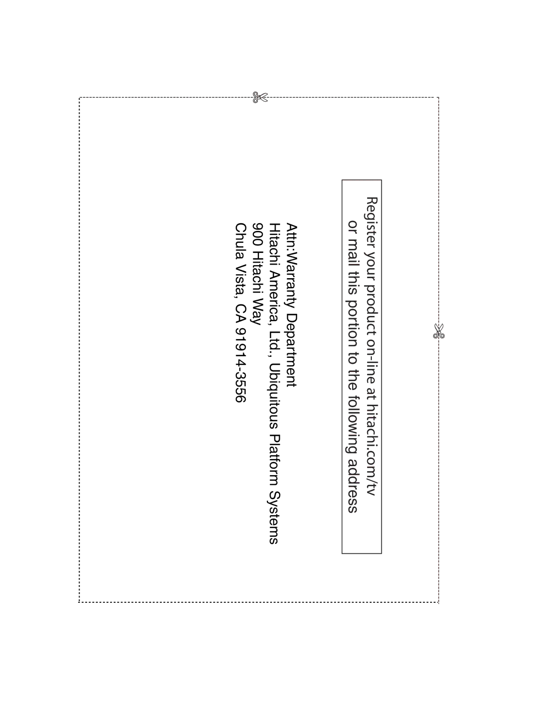 Hitachi DZ-BD70A, DZ-BD7HA instruction manual Or mail this portion to the following address 