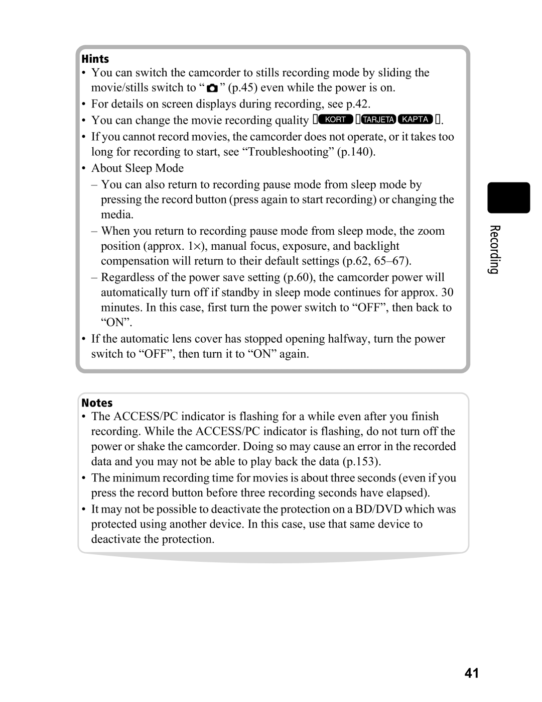 Hitachi DZ-BD7HA, DZ-BD70A instruction manual Hints 