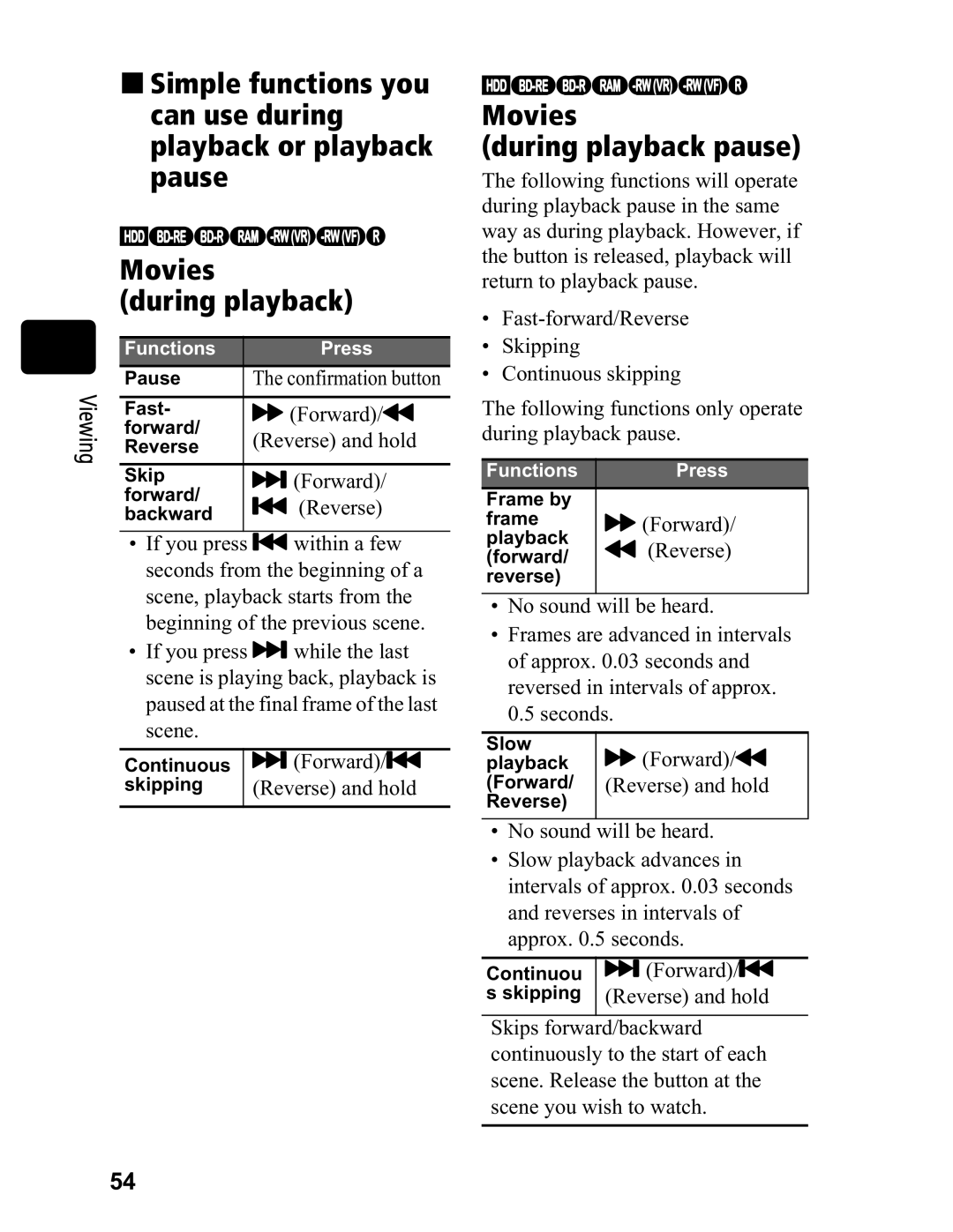 Hitachi DZ-BD70A, DZ-BD7HA instruction manual Movies During playback pause 