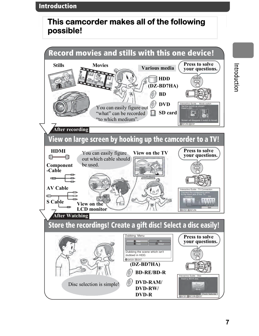 Hitachi DZ-BD7HA, DZ-BD70A instruction manual This camcorder makes all of the following possible 