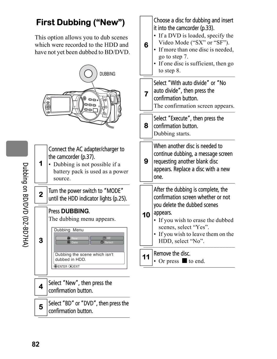 Hitachi DZ-BD70A, DZ-BD7HA instruction manual First Dubbing New 