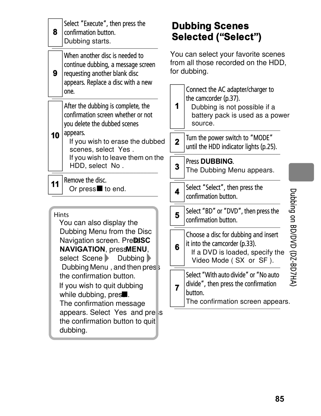 Hitachi DZ-BD7HA, DZ-BD70A instruction manual It into the camcorder p.33, When another disc is needed to 