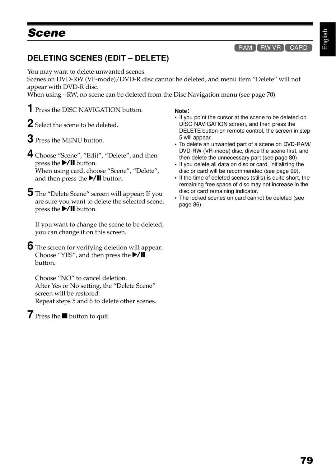 Hitachi DZ-GX3200A, DZ-GX3100A, DZ-BX35A, DZ-GX3300A instruction manual Deleting Scenes Edit Delete 