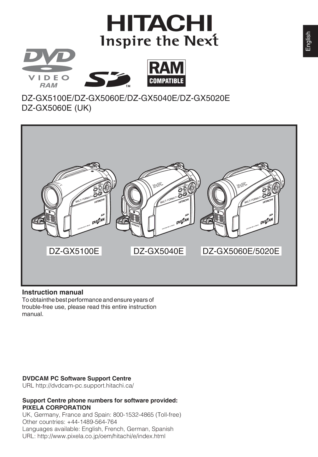 Hitachi instruction manual DZ-GX5100E/DZ-GX5060E/DZ-GX5040E/DZ-GX5020E 