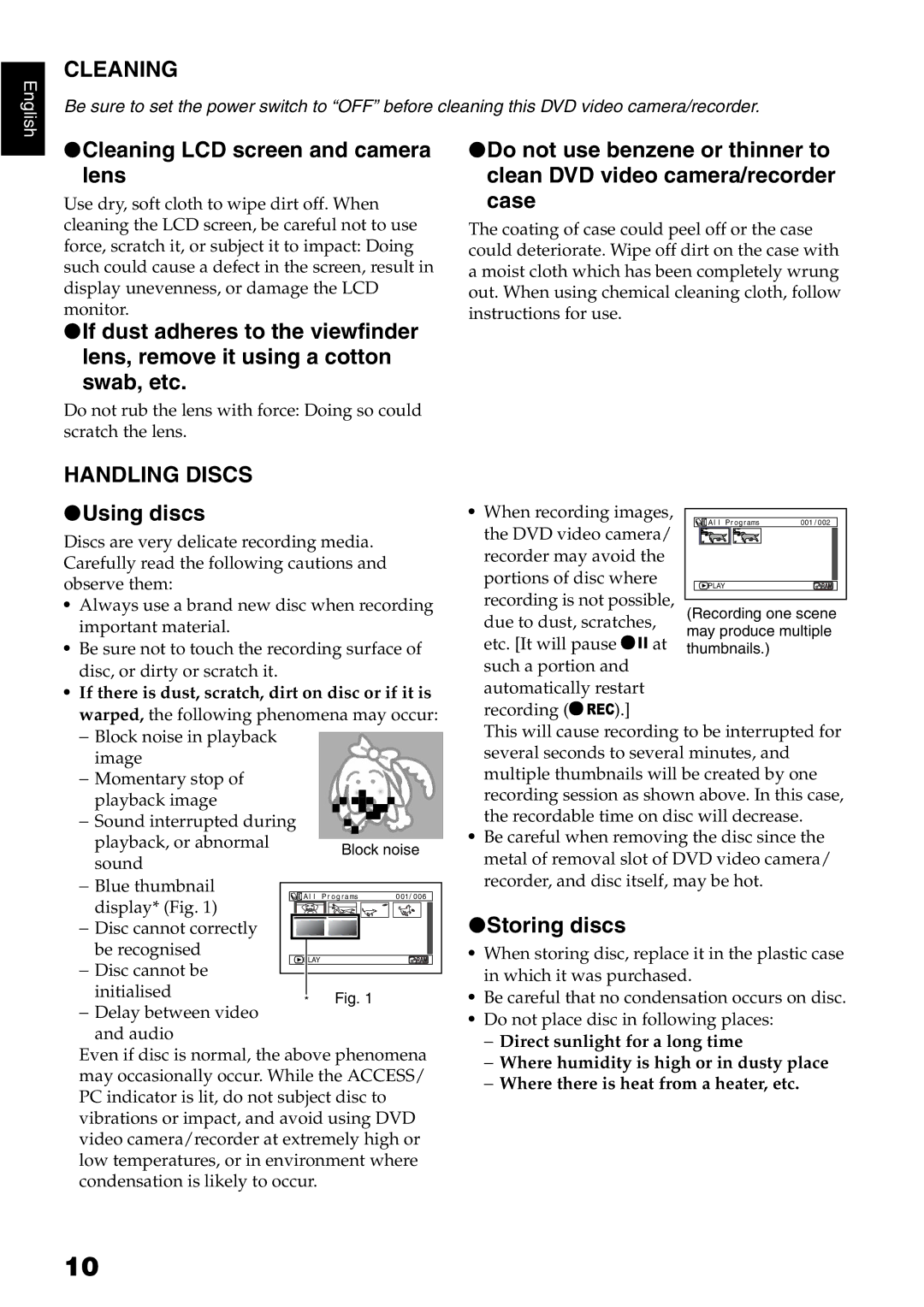 Hitachi DZ-GX5020E, DZ-GX5040E Cleaning LCD screen and camera lens, Handling Discs, Using discs, Storing discs 