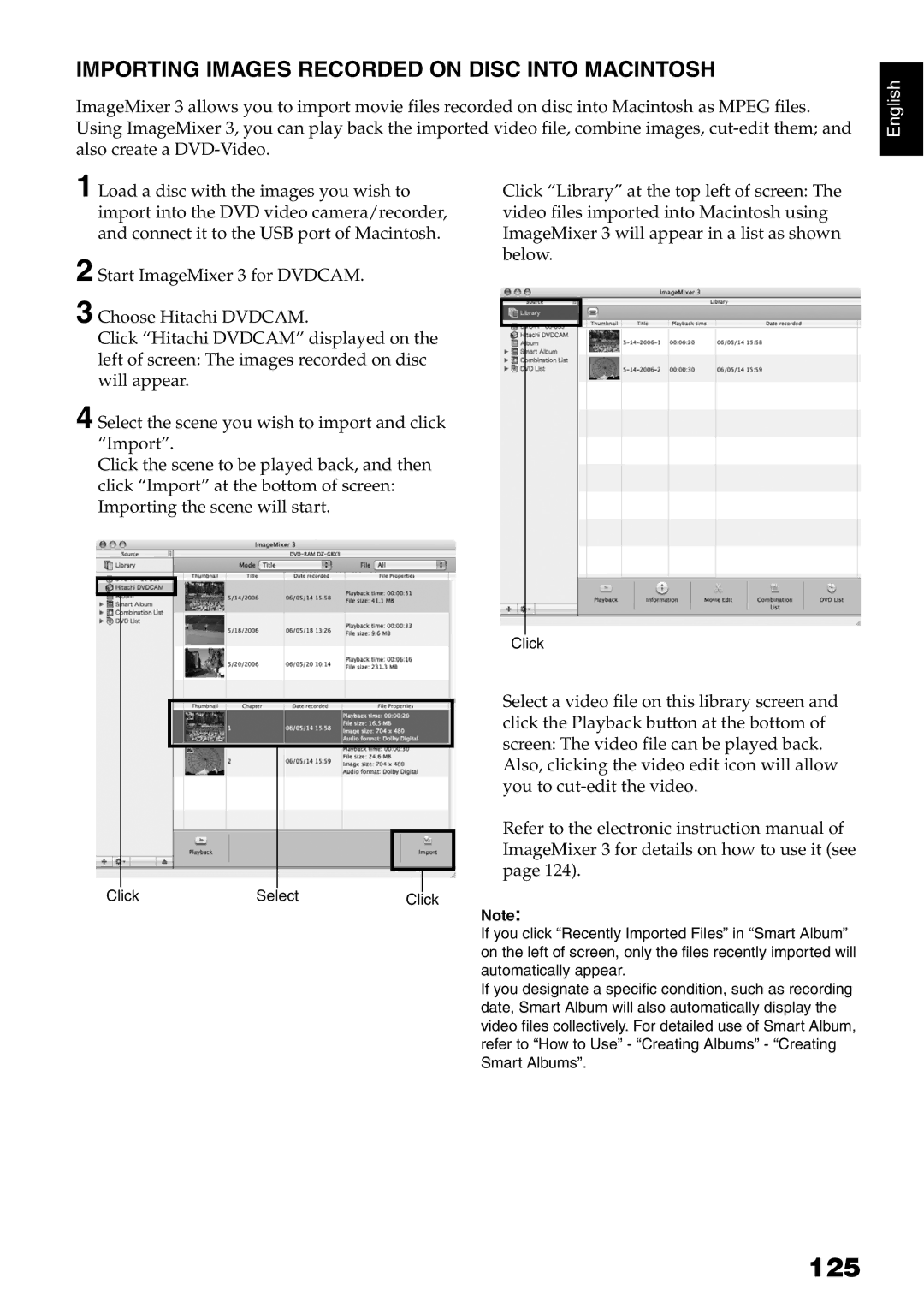 Hitachi DZ-GX5100E, DZ-GX5040E, DZ-GX5020E instruction manual 125, Importing Images Recorded on Disc Into Macintosh 