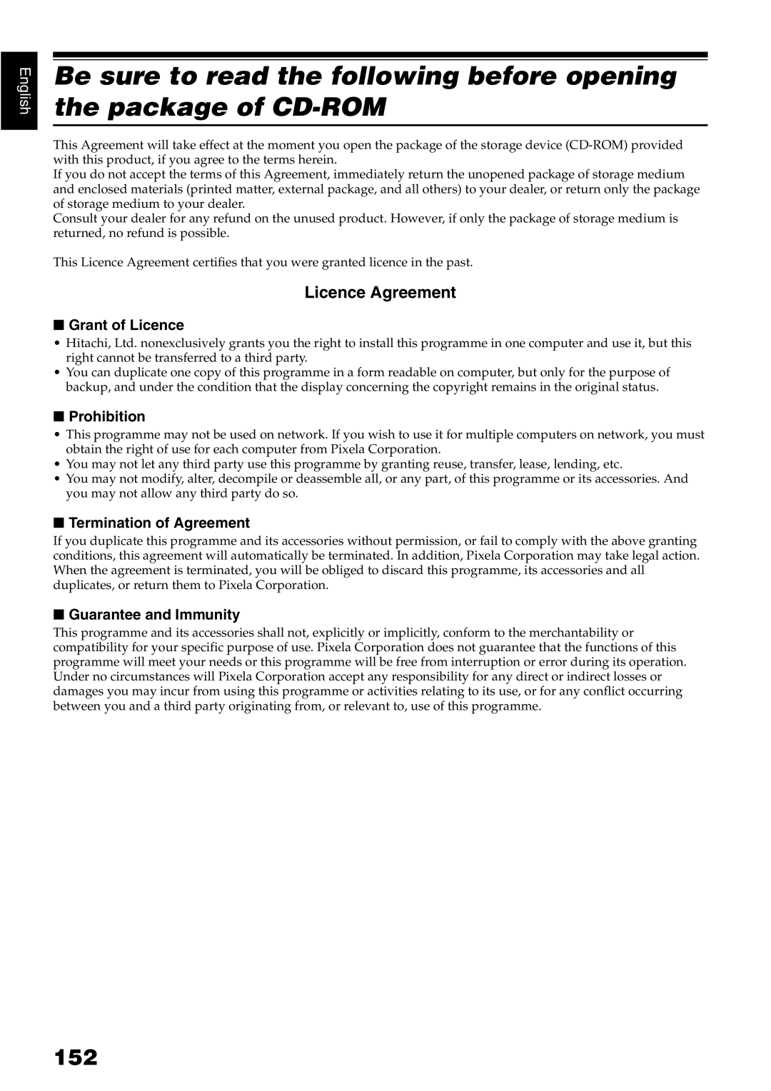 Hitachi DZ-GX5100E, DZ-GX5040E, DZ-GX5020E instruction manual 152, Licence Agreement 